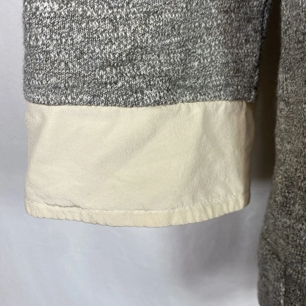 J. Crew Gray with Cream Silk Trim Peter Pan Collar Long Sleeve Shirt Top, Size S